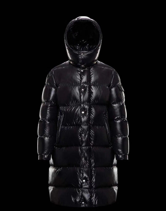 Moncler Glossy Hooded Long Down Coat — hero