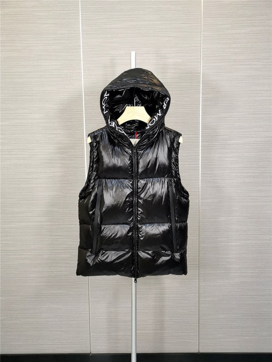 Moncler Hooded Letter-Trim Down Vest — hero