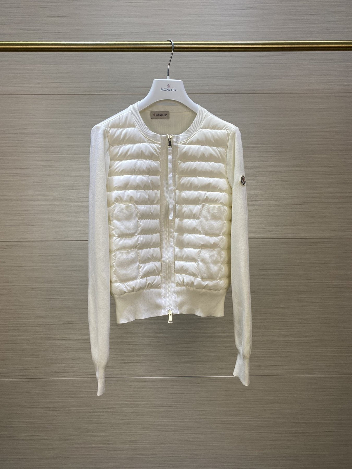 Moncler Women's Knit Sleeve Quilted Zip-Front Jacket — front