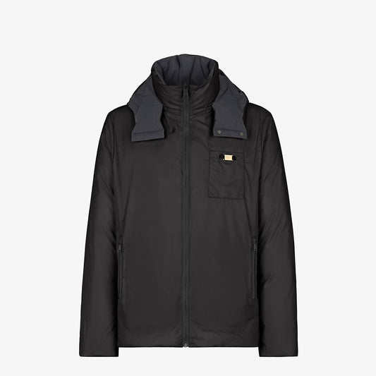 Fendi Black Hooded Chest-Pocket Zip Jacket — front