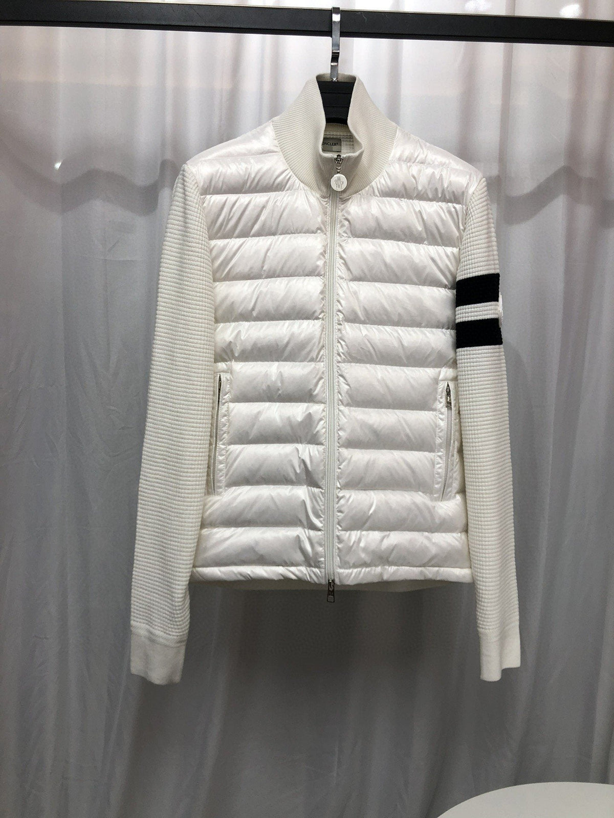Moncler Knit-Sleeve Quilted Down Jacket — hero