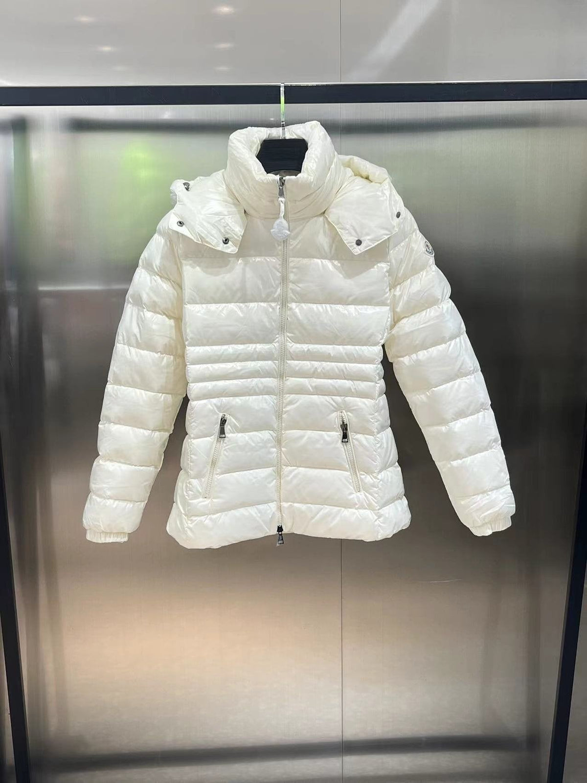 Moncler Women's Glossy Quilted Detachable Hood Puffer Coat — front