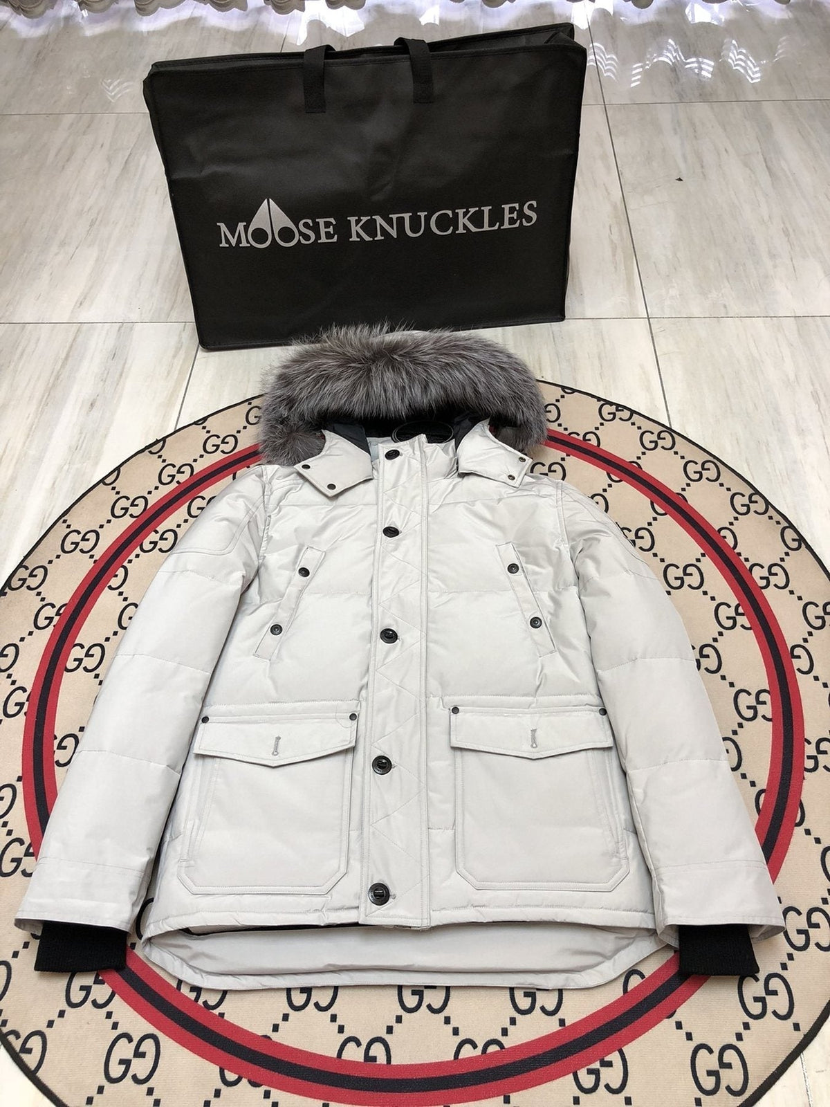 Moose Knuckles Men's Fur-Trim Hooded Puffer Jacket — front