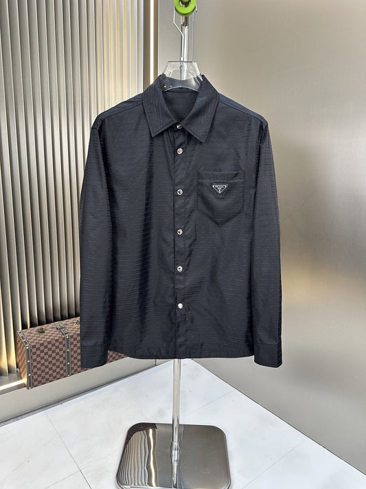 Prada Black Textured Long-Sleeve Button-Up Shirt — hero