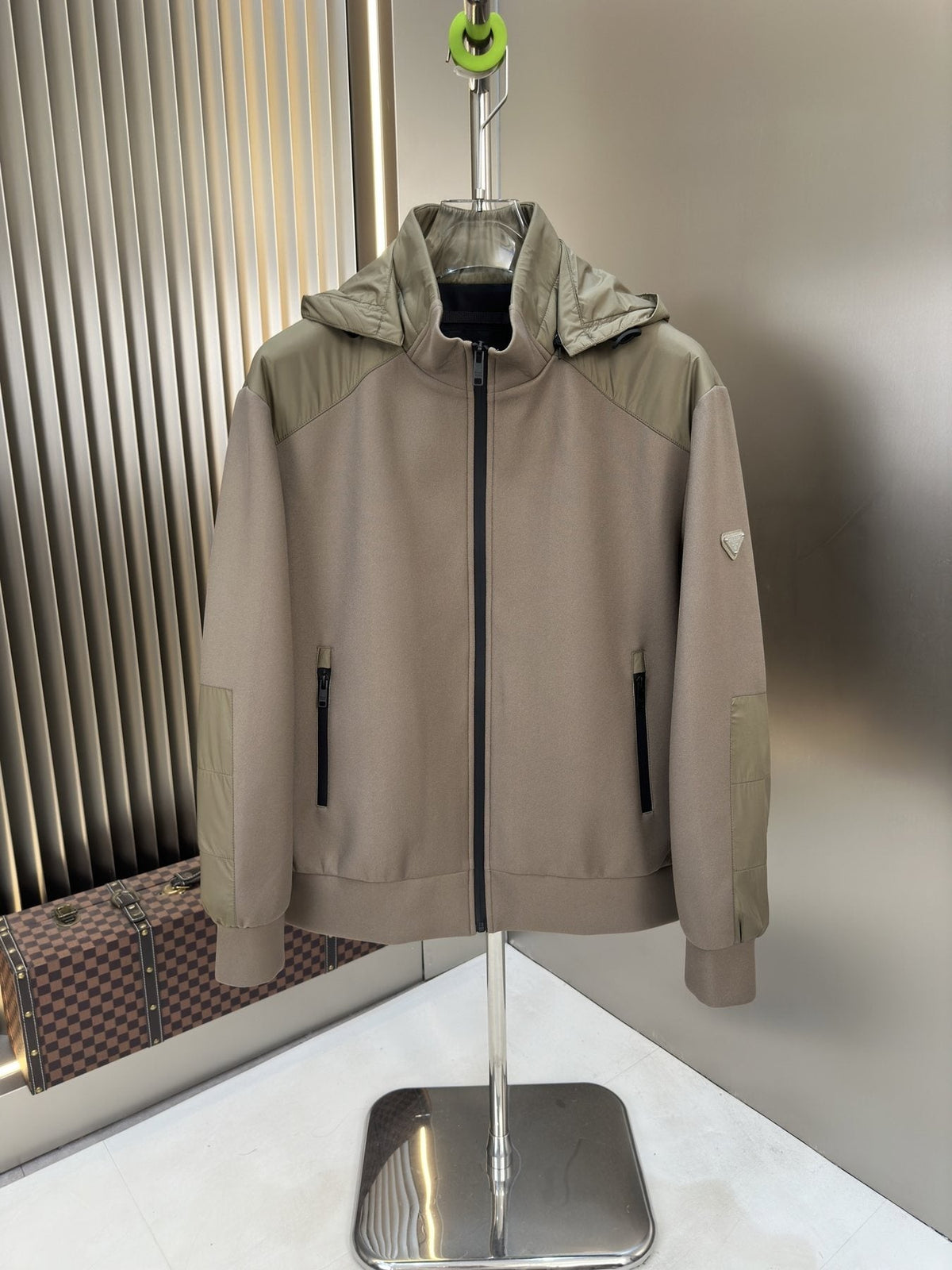 Prada Hooded Contrast-Panel Jacket — front