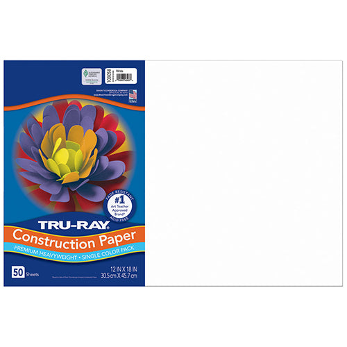 Tru-Ray? Construction Paper, White, 12" x 18" - 50 Sheets